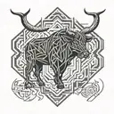 ox and fire flames tattoo design idea