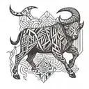 ox and fire flames tattoo design idea