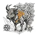 ox and fire flames tattoo design idea