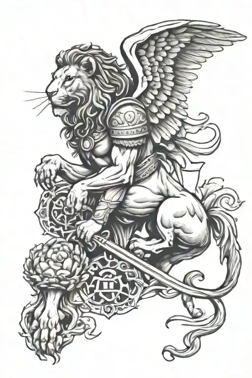 ST MICHAEL THE ARCHANGEL LION WARRIOR LAW ENFORCEMENT  tattoo design idea