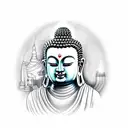 Buddha crying with a temple behind him tattoo design idea