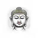 Buddha crying with a temple behind him tattoo design idea