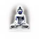 Buddha crying with a temple behind him tattoo design idea