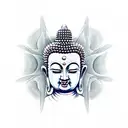 Buddha crying with a temple behind him tattoo design idea