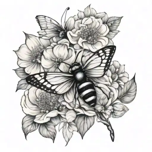 butterfly flowers dragonfly peaceful bumble bee tattoo design idea