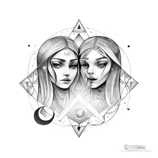 leo AND virgo sisters star sign tattoo design idea