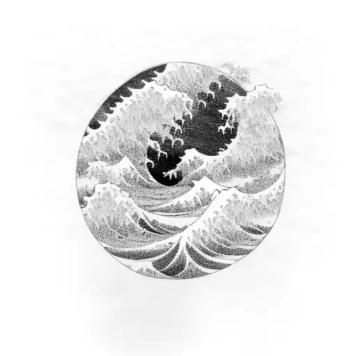 Japanese wave coming out of a cloud tattoo design idea