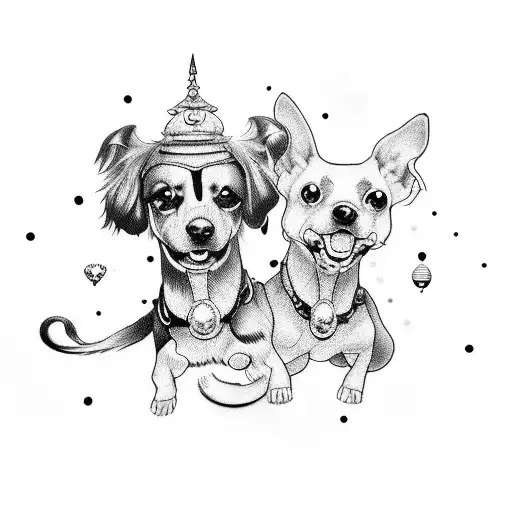 A playful tattoo of your dogs Drake and Peach in a whimsical anime style tattoo design idea