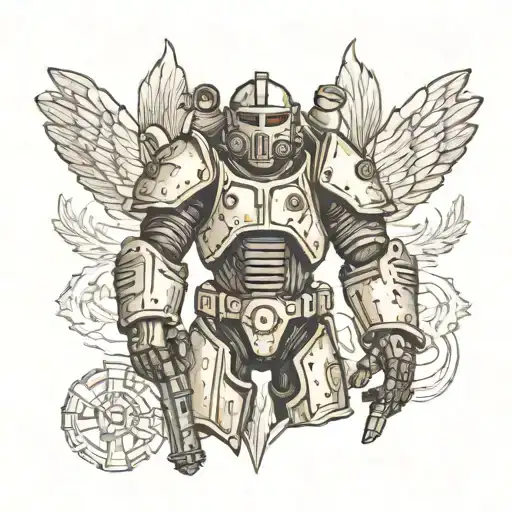 a fallout power armor tattoo in the classical style  tattoo design idea