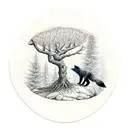 alder tree across a cave entrance with a bear and fox tattoo design idea