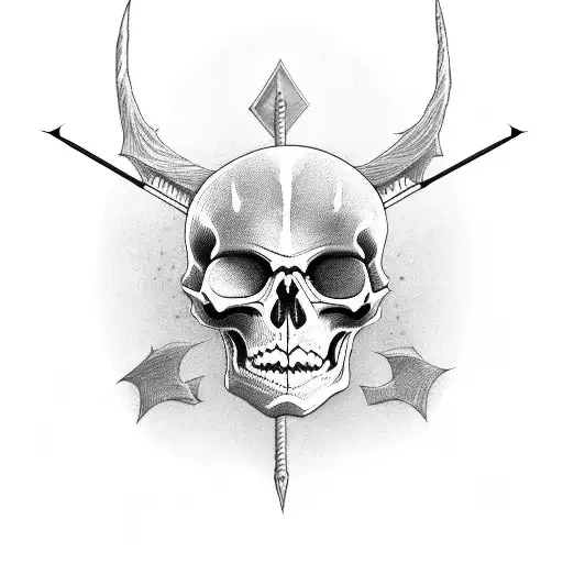scary dark skeleton with a bow and arrow looking into the distance at a castle  tattoo design idea