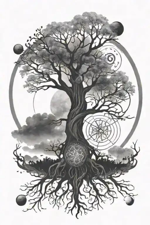 tree of life with moon phases tattoo design idea