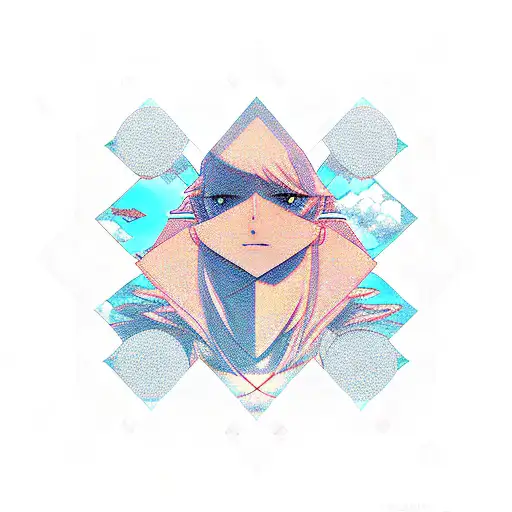 Manga character in a geometric landscape tattoo design idea