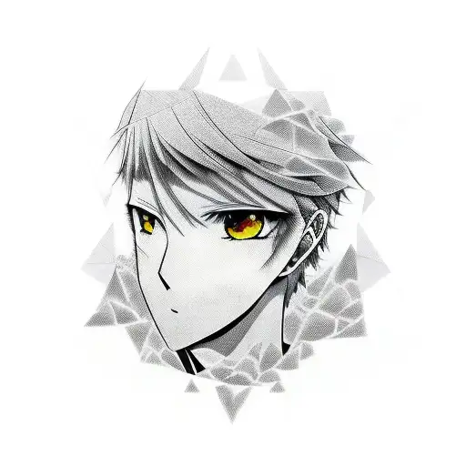 Manga character in a geometric landscape tattoo design idea