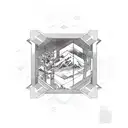 Manga character in a geometric landscape tattoo design idea