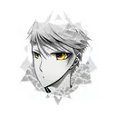 Manga character in a geometric landscape tattoo design idea