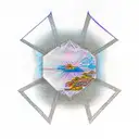 Manga character in a geometric landscape tattoo design idea