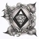 A dotwork tattoo of a sparkling diamond with hourglass sand flowing around it tattoo design idea