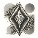 A dotwork tattoo of a sparkling diamond with hourglass sand flowing around it tattoo design idea