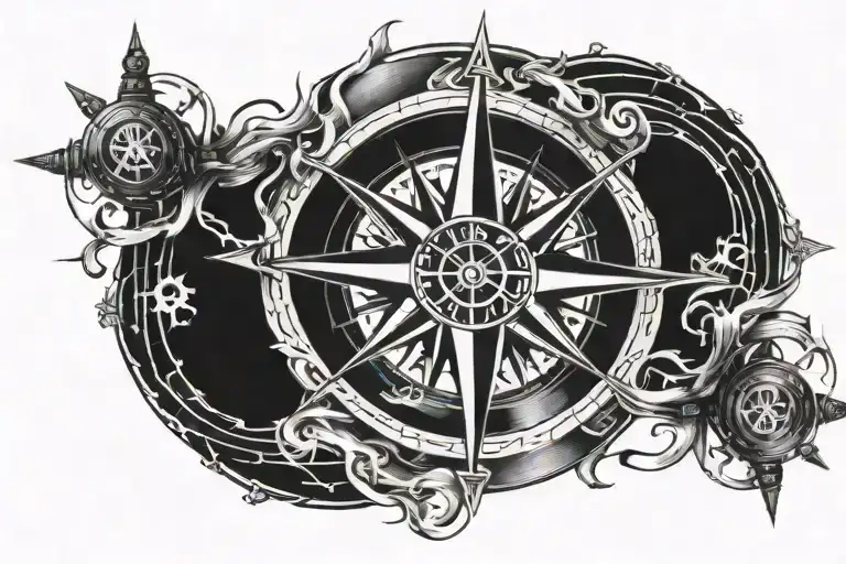 Compass and One piece Law symbol with his hands tattoo design idea