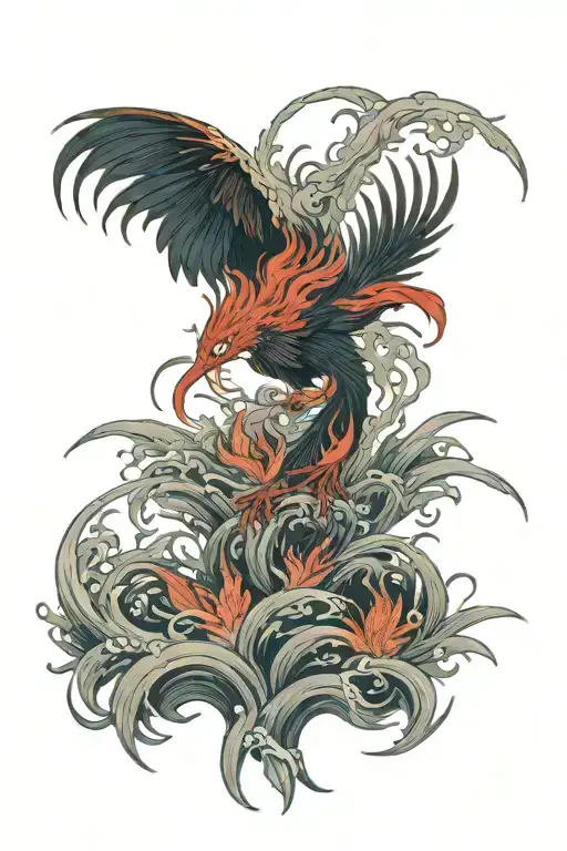 Lycoris radiata around fire phoenix rising tattoo design idea