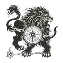 A lion roaring triumphantly while holding a compass in its paw, symbolizing courage and direction tattoo design idea