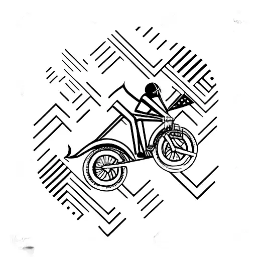 A dynamic composition of a racing car crossing the finish line with a deck of cards flying in the wind tattoo design idea