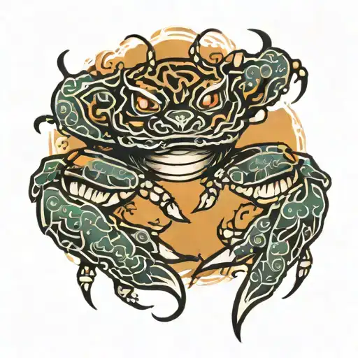 asian traditional tatto, crab mixed with tiger tattoo design idea