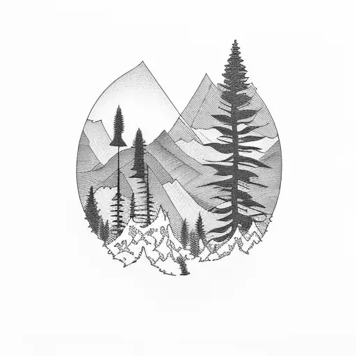 oregon trees and mountains with hawaiian twist tattoo design idea