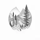 oregon trees and mountains with hawaiian twist tattoo design idea
