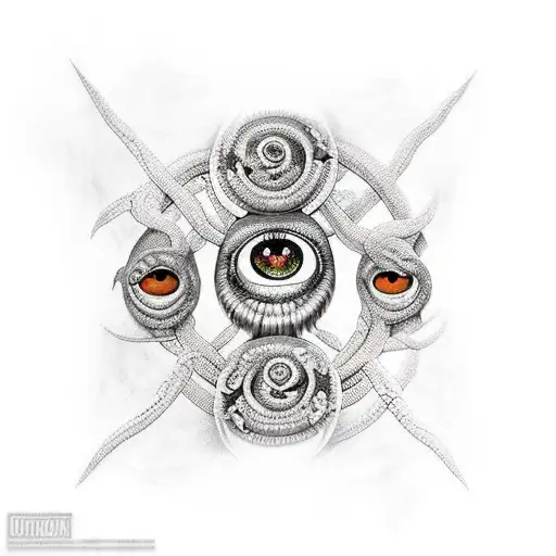 Medusa with the snakes with infinity stones eyes & jewels into scales  tattoo design idea