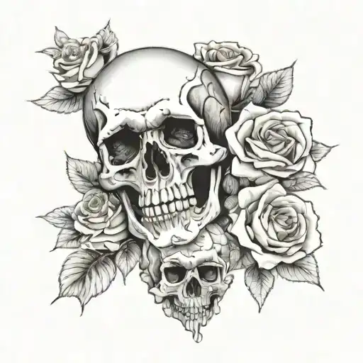 3 roses, skull, abstract tattoo design idea