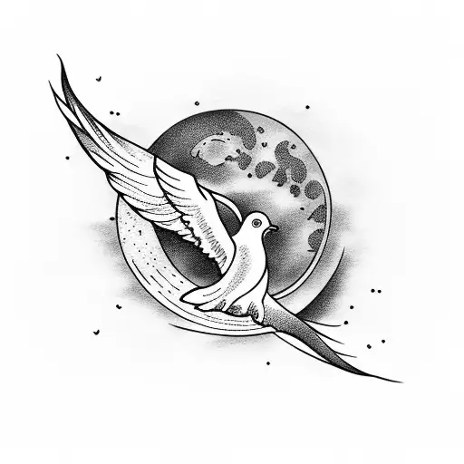 Dove and a moon  tattoo design idea