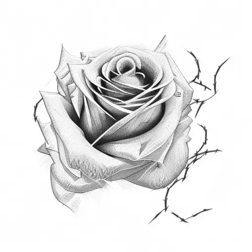 rose bush with barbed wire weaving through tattoo design idea