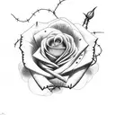 rose bush with barbed wire weaving through tattoo design idea
