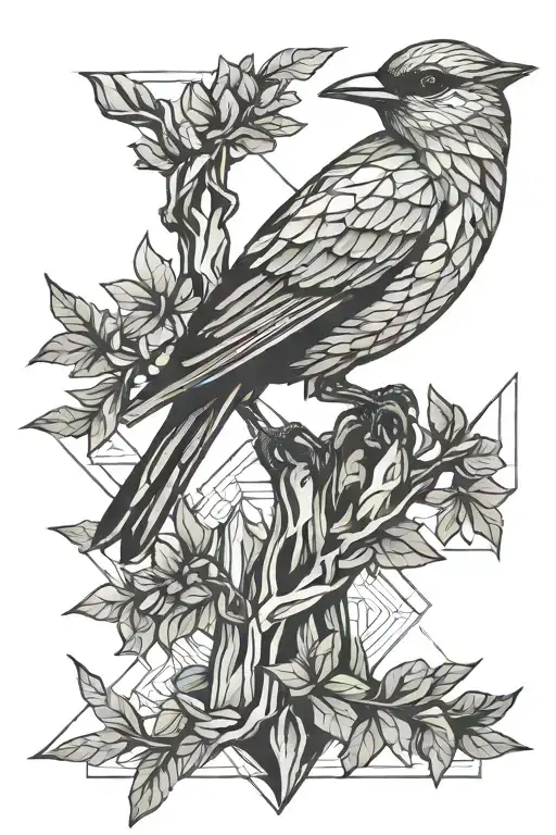 Bird on a branch tattoo design idea