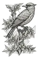 Bird on a branch tattoo design idea
