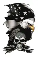 eagle and punisher skull with usa flag waving tattoo design idea