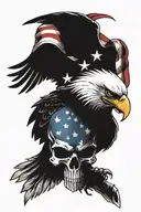 eagle and punisher skull with usa flag waving tattoo design idea