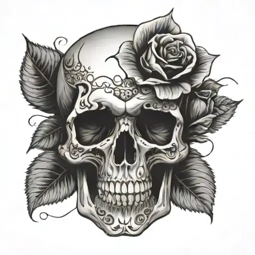 skull with rose growing tattoo design idea