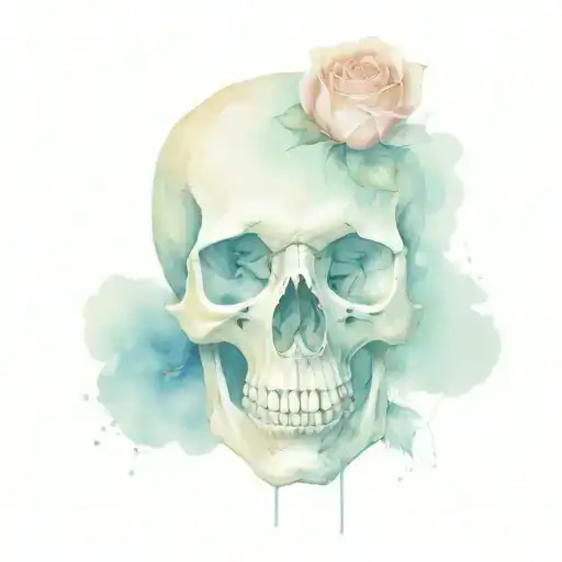skull with only one rose inside his nose tattoo design idea