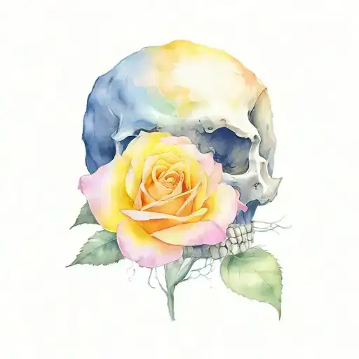 skull with only one rose inside his nose print tattoo design idea