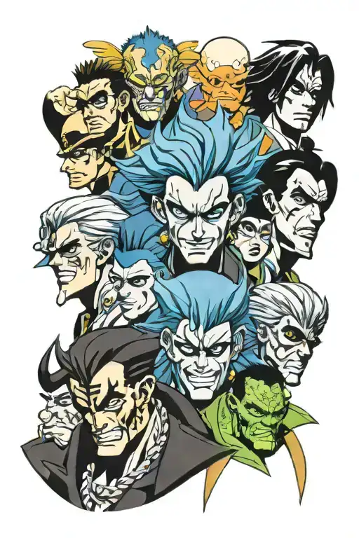 The faces of the main antagonist's stands in jojo's bizzare adventure tattoo design idea