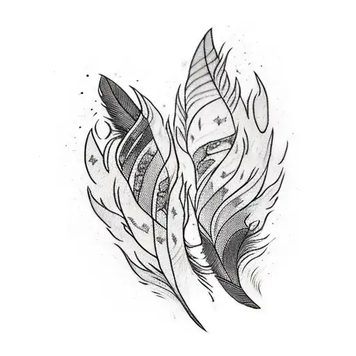 pair of feathers from Xayah and rakan from league of legends featuring fire tints tattoo design idea