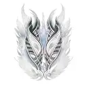pair of feathers from Xayah and rakan from league of legends featuring fire tints tattoo design idea