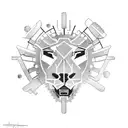 Mechanical lion with gears and tools representing car mechanics and Kurdistan tattoo design idea