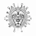 Mechanical lion with gears and tools representing car mechanics and Kurdistan tattoo design idea