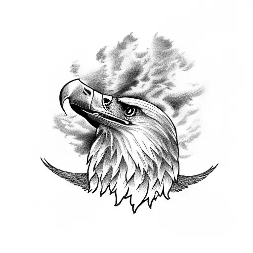 eagle with lots of clouds and rays tattoo design idea