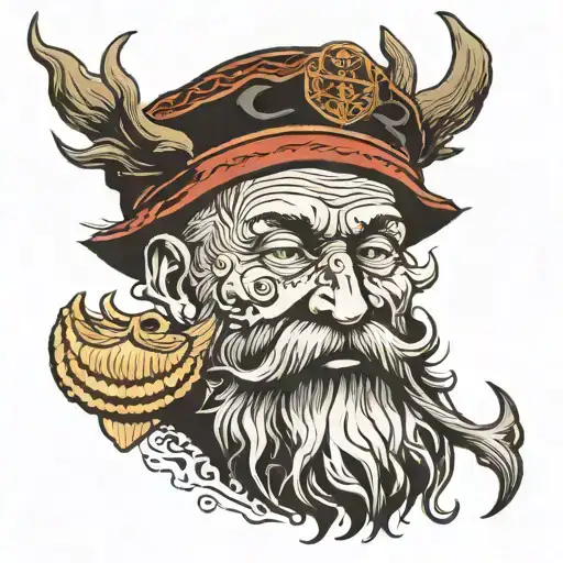 old fisherman sea beard shells tattoo design idea