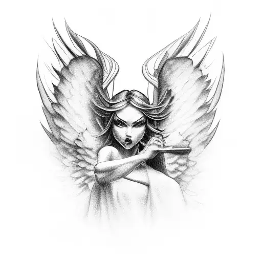 estarei Angel and demon chained  tattoo design idea